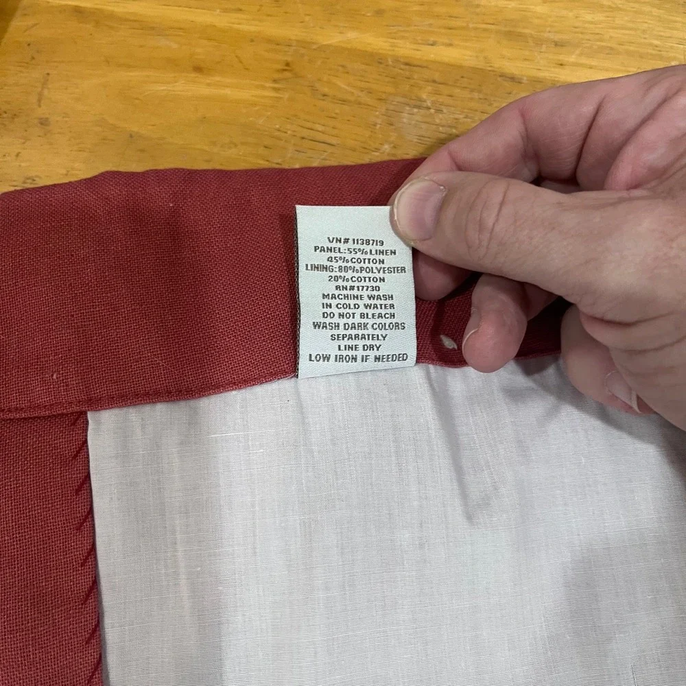 Fieldcrest Classic Linen Blend Colorblock Curtains Burgundy Rose White 52x84 Vtg
